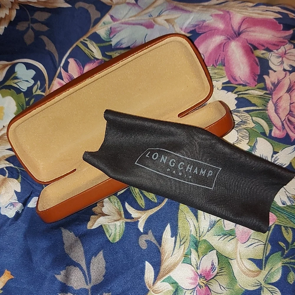 Longchamp Tan Leather Eyewear Case With Logo Cleaning Cloth - Picture 2 of 6